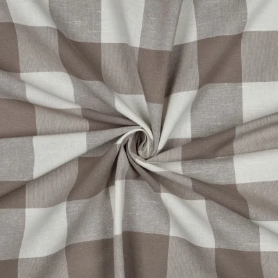 Tissu Coton Fil teint Suzy carreaux Beige sur fond Blanc - Par 10 cm