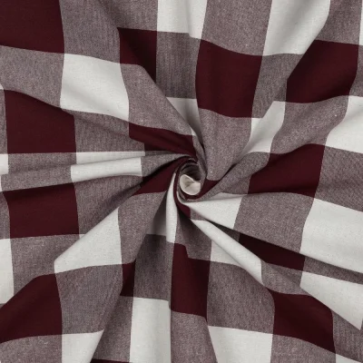 Tissu Coton Fil teint Suzy carreaux et rayures Aubergine sur fond Blanc - Par 10 cm