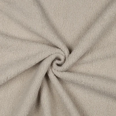 Tissu Bouclette Teddy envers Polaire uni Beige clair - Par 10 cm
