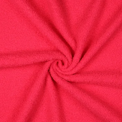 Tissu Bouclette Teddy envers Polaire uni Rose fluo - Par 10 cm