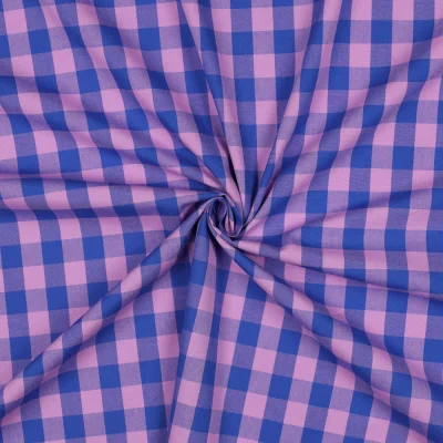 Tissu Coton fil teint Stella Vichy Bleu sur fond Rose pâle - Par 10 cm
