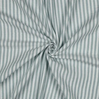 Tissu Double gaze de Coton fil teint Rayures Sauge sur fond Blanc cassé - Par 10 cm
