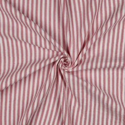 Tissu Double gaze de Coton fil teint Rayures Rose poudré sur fond Blanc - Par 10 cm