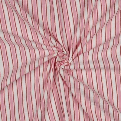 Tissu Double gaze de Coton fil teint Rayures bicolore rose rouge sur fond Blanc - Par 10 cm