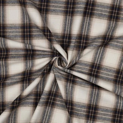 Tissu Flanelle de Coton léger Tartan bleu sur fond Ecru - Par 10 cm