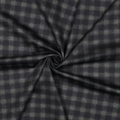 Tissu Jersey Milano carreaux gris anthracite sur fond Bleu marine - Par 10 cm
