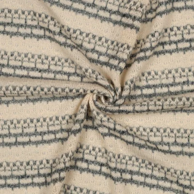 Tissu Maille Tricot Motifs Gris chiné sur fond Naturel - Par 10 cm