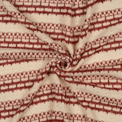 Tissu Maille Tricot Motifs Bordeaux sur fond Naturel - Par 10 cm