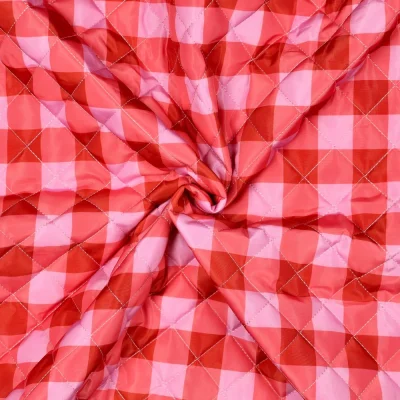 Tissu Matelassé réversible Clara vichy Rouge sur fond Rose - Par 10 cm