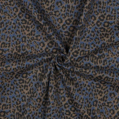 Tissu Jeans Denim Motif léopard sur fond Bleu jean - Par 10 cm