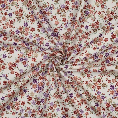 Tissu Popeline de Coton digital Shania floraison printanière sur fond Blanc cassé - Par 10 cm