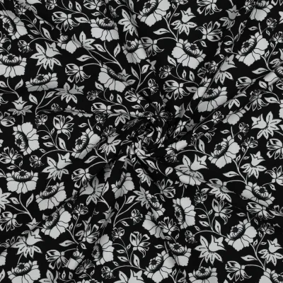 Tissu Viscose EcoVero Fleurs sur fond Noir - Par 10 cm