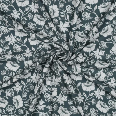 Tissu Viscose EcoVero Fleurs sur fond Vert sauge - Par 10 cm
