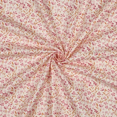 Tissu Popeline de Coton Marie petites fleures Rose sur fond Blanc cassé - Par 10 cm