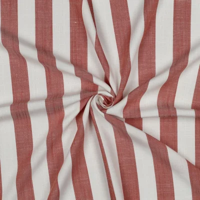Tissu Viscose fil teint Suzanne grandes rayures Orange sur fond Blanc cassé - Par 10 cm