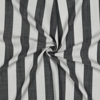 Tissu Viscose fil teint Suzanne grandes rayures Bleu marine sur fond Blanc cassé - Par 10 cm