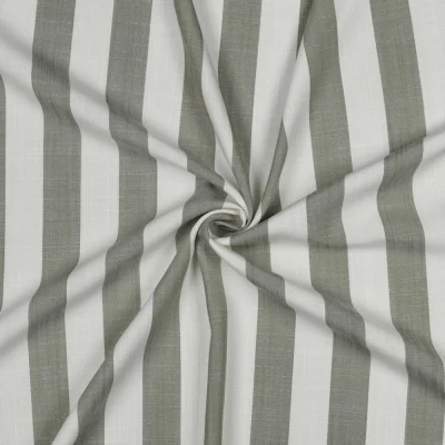Tissu Viscose fil teint Suzanne grandes rayures Vert sur fond Blanc cassé - Par 10 cm