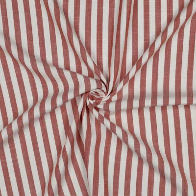 Tissu Viscose fil teint Suzanne petites rayures Orange sur fond Blanc cassé - Par 10 cm