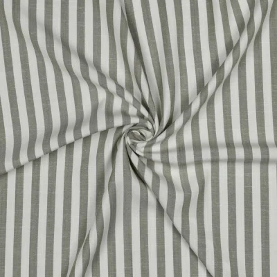 Tissu Viscose fil teint Suzanne petites rayures Vert sur fond Blanc cassé - Par 10 cm
