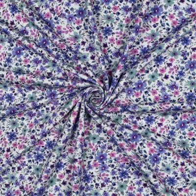 Tissu Jersey Coton imprimé Fleuris Jayli sur fond Blanc - Par 10 cm