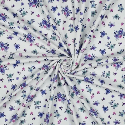 Tissu Jersey Coton imprimé Fleuris Naia sur fond Blanc - Par 10 cm