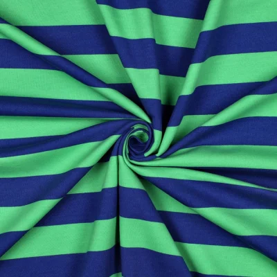Tissu Sweat léger envers molletonné rayé Bleu marine sur fond Vert - Par 10 cm