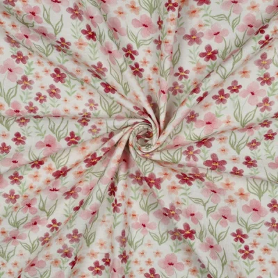 Tissu Double Gaze de Coton Fleuris Jolivia sur fond Blanc - Par 10 cm
