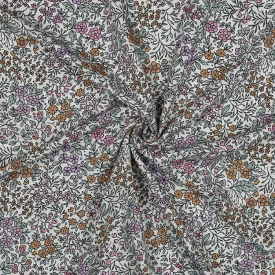 Tissu Viscose Ecovero Fleuris Liorine sur fond Blanc - Par 10 cm