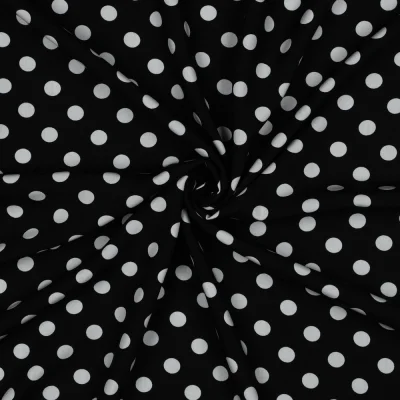 Tissu Viscose imprimé Inès petits pois Blanc sur fond Noir - Par 10 cm