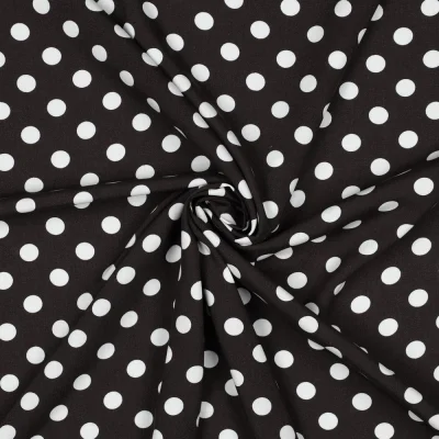 Tissu Viscose imprimé petits pois Blancs sur fond Marron chocolat - Par 10 cm