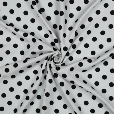 Tissu Viscose imprimé Inès petits pois Noir sur fond Blanc cassé - Par 10 cm