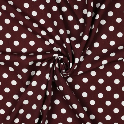 Tissu Viscose imprimé petits pois Blanc sur fond Bordeaux foncé - Par 10 cm
