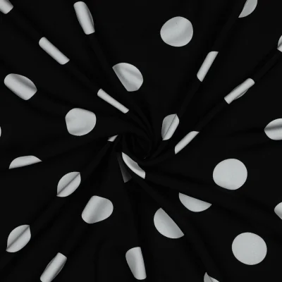 Tissu Viscose imprimé Inès grands pois Blanc sur fond Noir - Par 10 cm