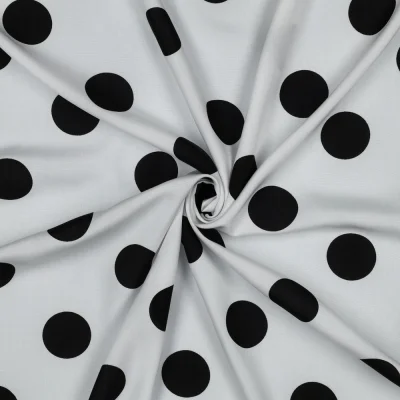 Tissu Viscose imprimé Inès grands pois Noir sur fond Blanc - Par 10 cm