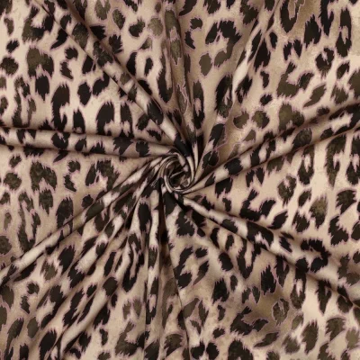Tissu Viscose stretch Digital Rosella peau animale sur fond Beige sable - Par 10 cm