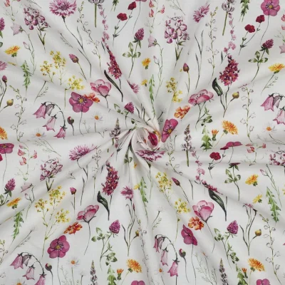 Tissu Voile de Coton digital Louisa fleurs sauvage sur fond Blanc cassé - Par 10 cm