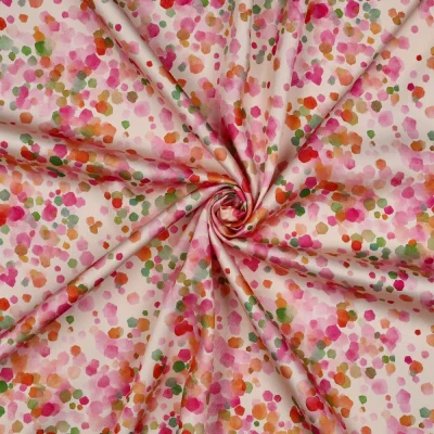 Tissu Viscose imprimé digital pois Multicolore sur fond Ecru - Par 10 cm