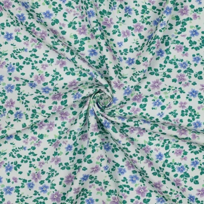 Tissu Viscose imprimé digital Ana petites fleurs sur fond Blanc - Par 10 cm
