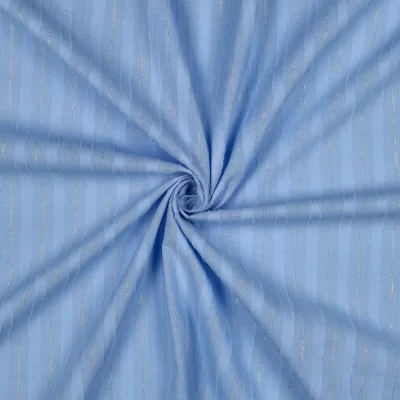 Tissu Voile de Coton Nina rayures lurex sur fond Bleu clair - Par 10 cm
