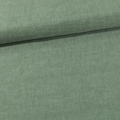 Tissu Chambray Coton uni Vert Olive - Par 10 cm