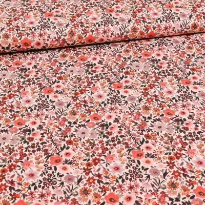 Tissu Coton imprimé Pâquerettes rose sur fond Blanc - Par 10 cm