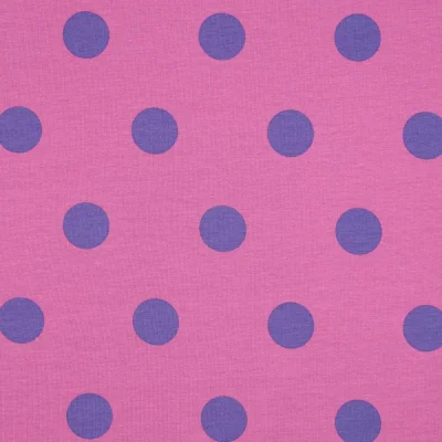 Tissu Jersey Coton Pois 32 mm sur fond Rose fuchsia - Par 10 cm