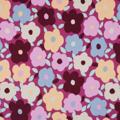 Coupon Tissu Sweat envers polaire tout doux Fleuris sur fond Framboise - Coupon de 40 cm