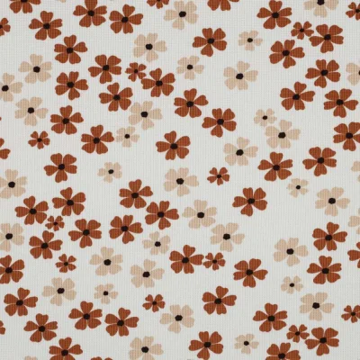 Tissu Jersey Nid d&#039;abeille Petites fleurs sur fond Blanc - Par 10 cm
