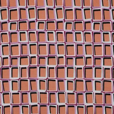 Tissu Viscose Lia carreaux saumon sur fond Violine - Par 10 cm