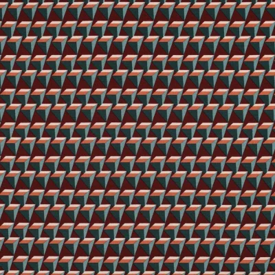Tissu Popeline de Viscose extensible Triangles 3D sur fond Bordeaux - Par 10 cm