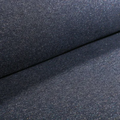 Tissu Sweat Paillettes multicolores sur fond Bleu marine - Par 10 cm