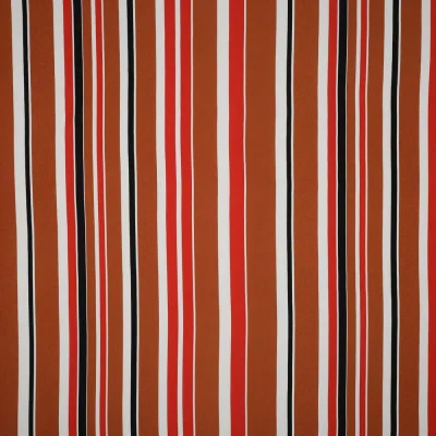 Tissu Viscose légère Rayé blanc et noir sur fond Rouille - Par 10 cm