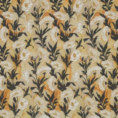 Tissu Viscose Digital Fleuris et pointillés lurex sur fond Beige - Par 10 cm
