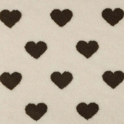 Tissu Moumoute Teddy envers maille Coeurs marrons sur fond Ecru - Par 10 cm